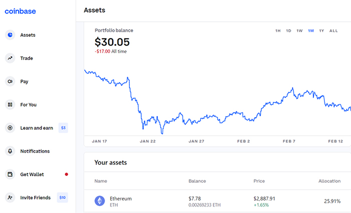 Coinbase web-based wallet interface